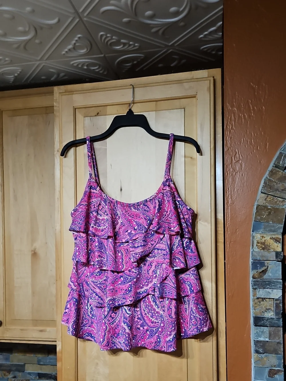 Miraclesuit Tinted Love Tiering Up Swim Tankini Top Padded Floral Tiered Ruffle